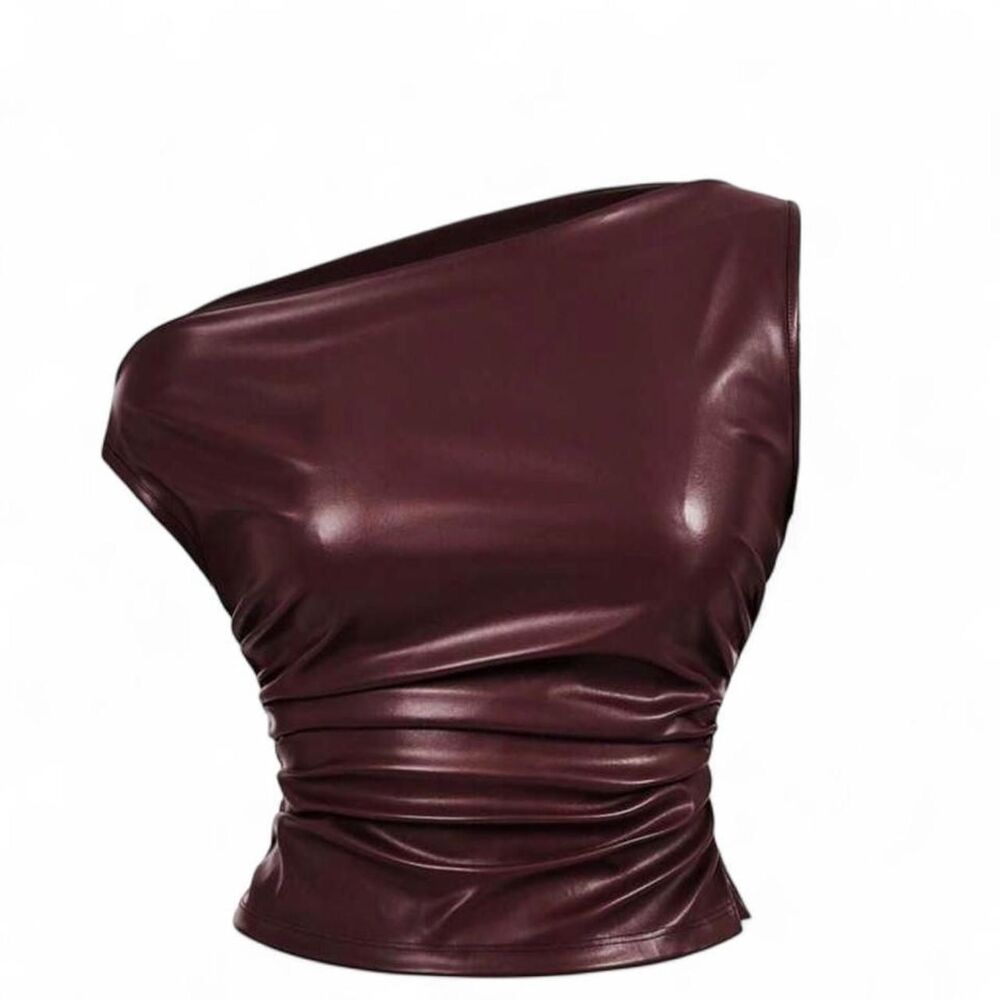 Women's Faux Leather Burgundy Top Size XS